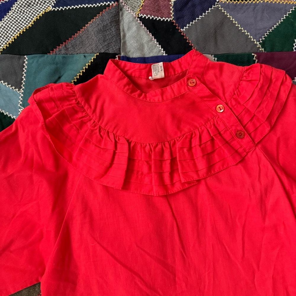 Vintage Red Ruffle Blouse